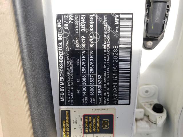 4JGDA5HB3DA120288 - 2013 MERCEDES-BENZ ML 350 4MATIC WHITE photo 13