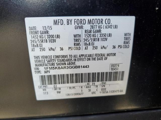 1FM5K8AR3GGB81443 - 2016 FORD EXPLORER POLICE INTERCEPTOR TWO TONE photo 12