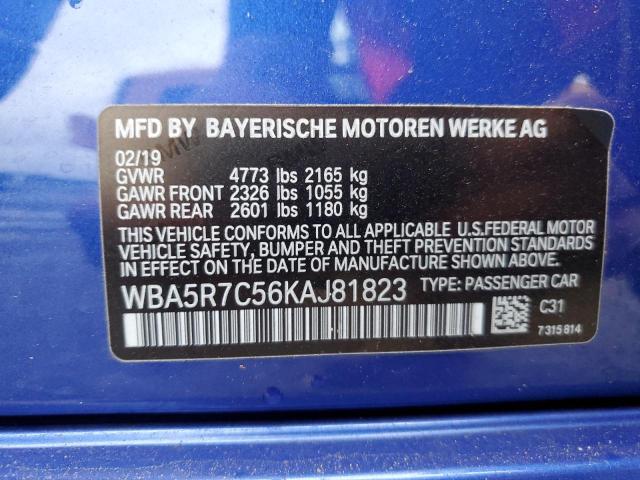 WBA5R7C56KAJ81823 - 2019 BMW 330XI BLUE photo 12
