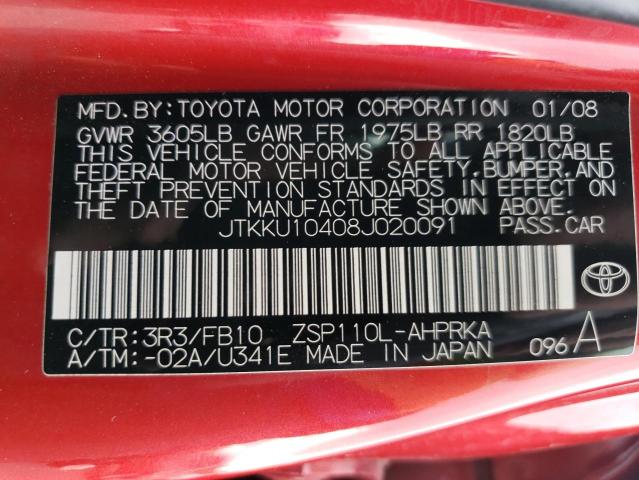 JTKKU10408J020091 - 2008 TOYOTA SCION XD RED photo 13