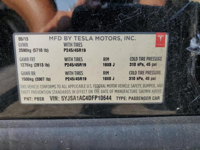 5YJSA1AC4DFP10644 - 2013 TESLA MODEL S შავი ფოტო 12