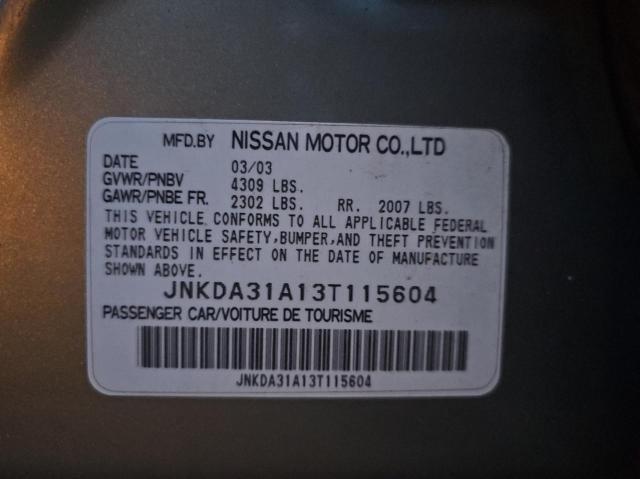 JNKDA31A13T115604 - 2003 INFINITI I35 TAN photo 10