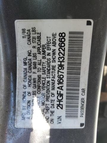 2HGFA16679H322668 - 2009 HONDA CIVIC LX-S GRAY photo 12