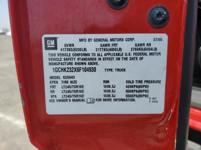 1GCHK232X6F104930 - 2006 CHEVROLET SILVERADO K2500 HEAVY DUTY RED photo 12