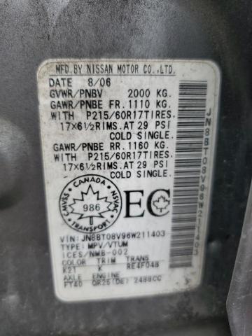 JN8BT08V96W211403 - 2006 NISSAN X-TRAIL XE GRAY photo 14