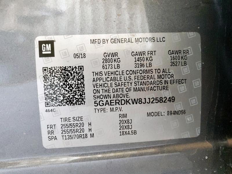 5GAERDKW8JJ258249 - 2018 BUICK ENCLAVE AVENIR GRAY photo 13