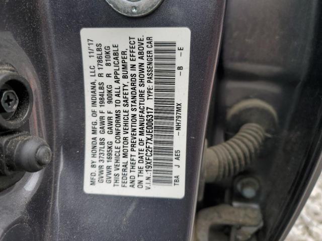 19XFC2F7XJE006317 - 2018 HONDA CIVIC EX GRAY photo 12