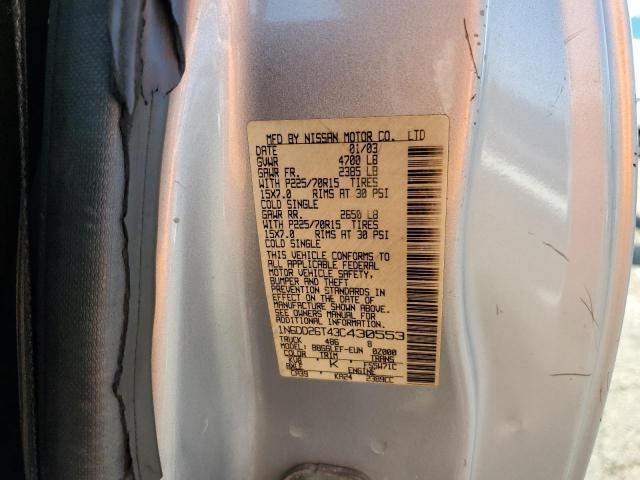1N6DD26T43C430553 - 2003 NISSAN FRONTIER KING CAB XE SILVER photo 13