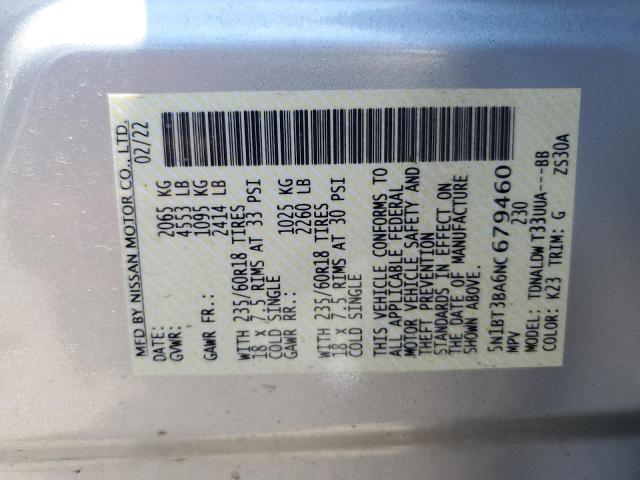 5N1BT3BA6NC679460 - 2022 NISSAN ROGUE SV SILVER photo 13