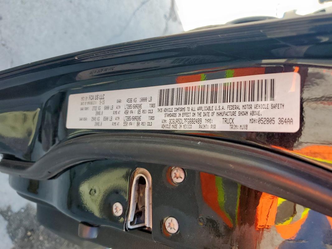 3C6UR5DL7FG682489 - 2015 RAM 2500 SLT BLACK photo 12