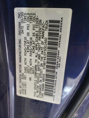 5TBBT4415YS001480 - 2000 TOYOTA TUNDRA ACCESS CAB ლურჯი ფოტო 12