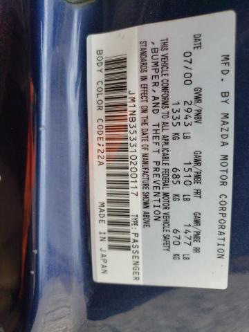 JM1NB353310200117 - 2001 MAZDA MX-5 MIATA BASE BLUE photo 13