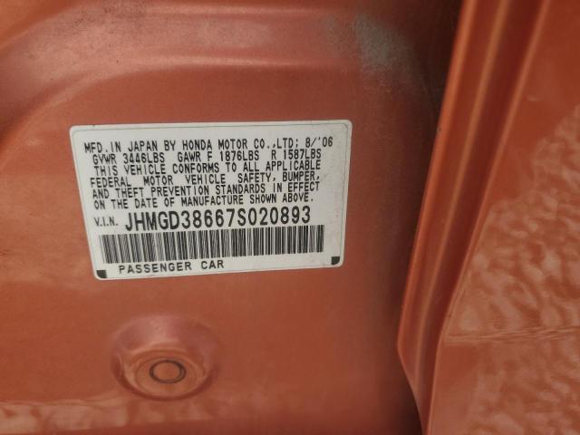 JHMGD38667S020893 - 2007 HONDA FIT S ნარინჯისფერი ფოტო 12