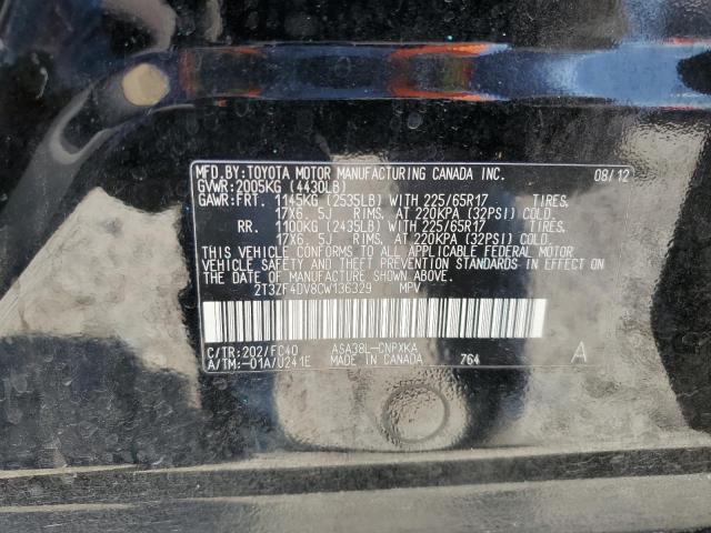 2T3ZF4DV8CW136329 - 2012 TOYOTA RAV4 BLACK photo 14