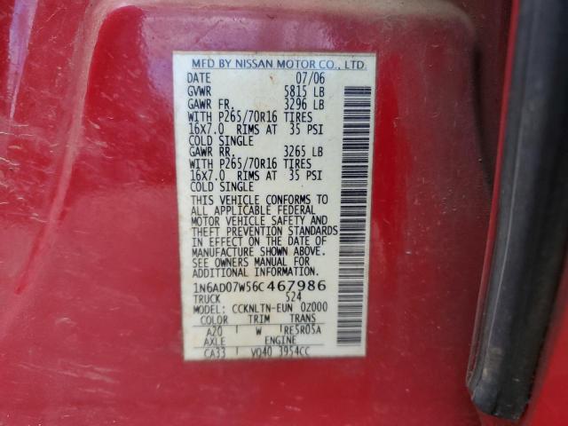 1N6AD07W56C467986 - 2006 NISSAN FRONTIER CREW CAB LE RED photo 12