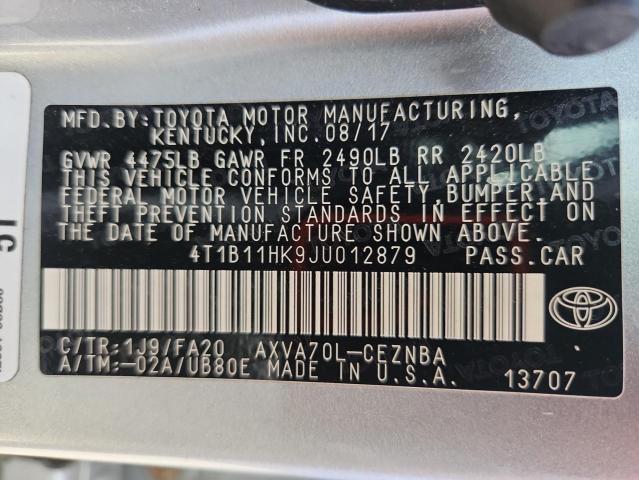 4T1B11HK9JU012879 - 2018 TOYOTA CAMRY L SILVER photo 12