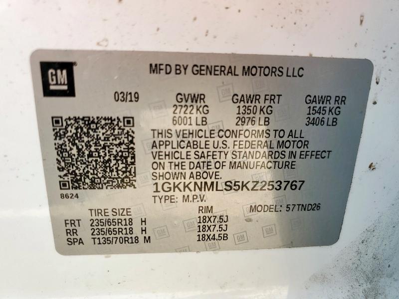 1GKKNMLS5KZ253767 - 2019 GMC ACADIA SLT-1 白色 照片 13