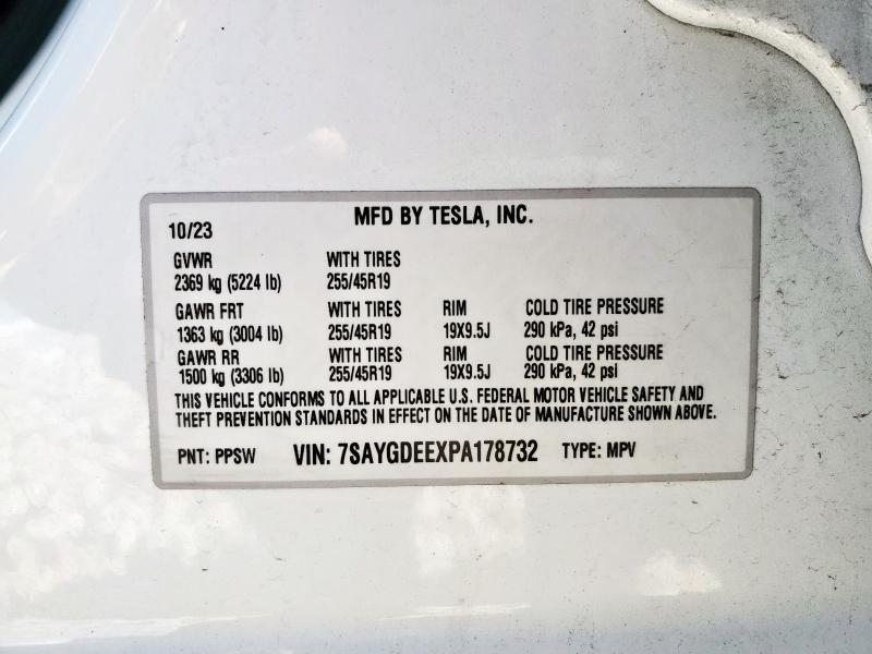 7SAYGDEEXPA178732 - 2023 TESLA MODEL Y WHITE photo 12