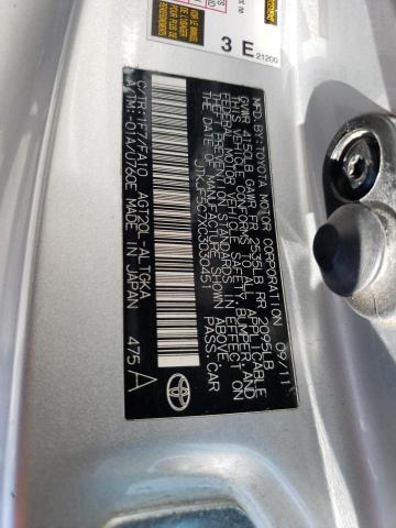 JTKJF5C7XC3030451 - 2012 TOYOTA SCION TC 银色 照片 12