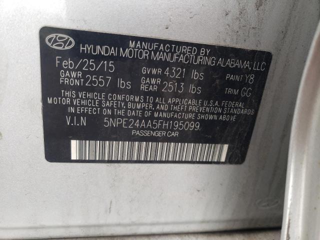 5NPE24AA5FH195099 - 2015 HYUNDAI SONATA ECO SILVER photo 12