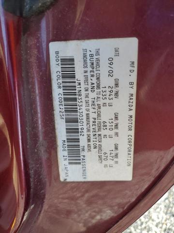 JM1NB353430301962 - 2003 MAZDA MX-5 MIATA BASE BURGUNDY photo 12