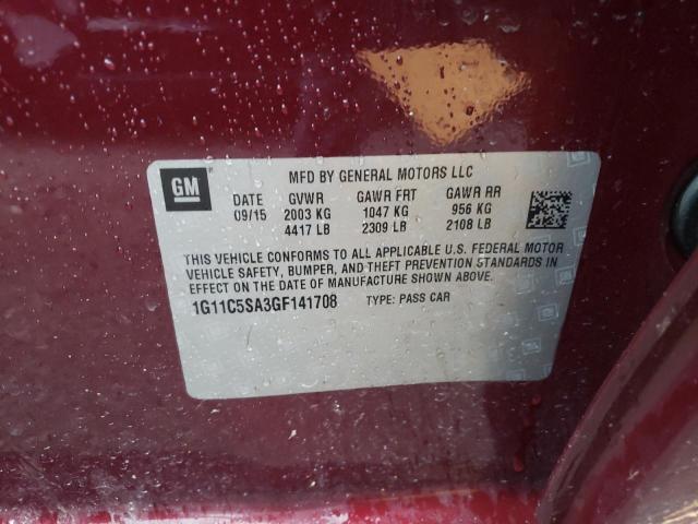 1G11C5SA3GF141708 - 2016 CHEVROLET MALIBU LIM LT Бордовый фото 12