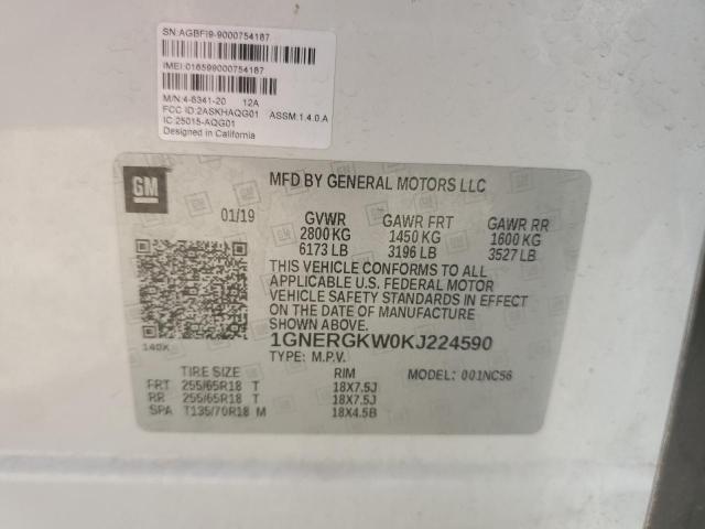 1GNERGKW0KJ224590 - 2019 CHEVROLET TRAVERSE LT WHITE photo 13