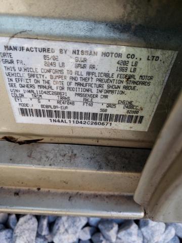 1N4AL11D42C260671 - 2002 NISSAN ALTIMA BASE GOLD photo 12