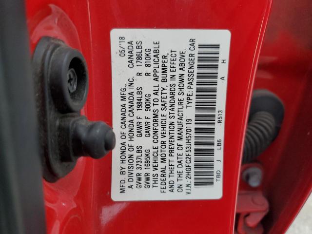 2HGFC2F53JH570119 - 2018 HONDA CIVIC LX 红色 照片 13