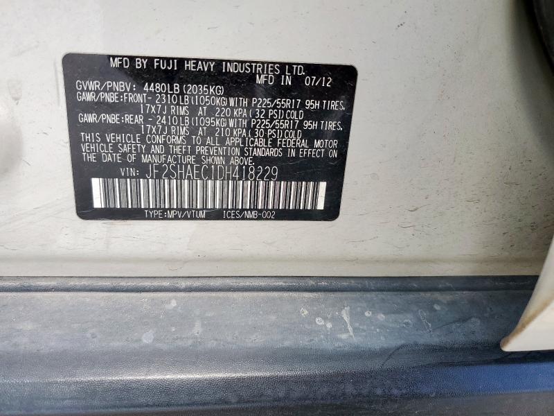 JF2SHAEC1DH418229 - 2013 SUBARU FORESTER LIMITED Weiß Foto 13