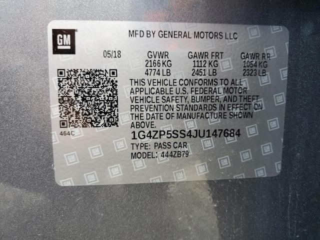 1G4ZP5SS4JU147684 - 2018 BUICK LACROSSE ESSENCE ნაცრისფერი ფოტო 12