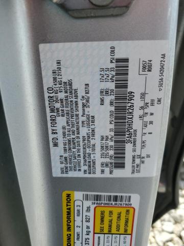 3FA6P0HDXJR267909 - 2018 FORD FUSION SE ვერცხლისფერი ფოტო 12