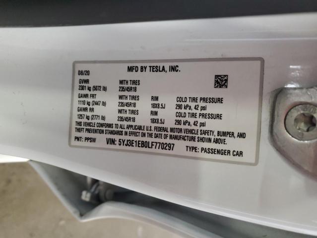 5YJ3E1EB0LF770297 - 2020 TESLA MODEL 3 Білий фото 13