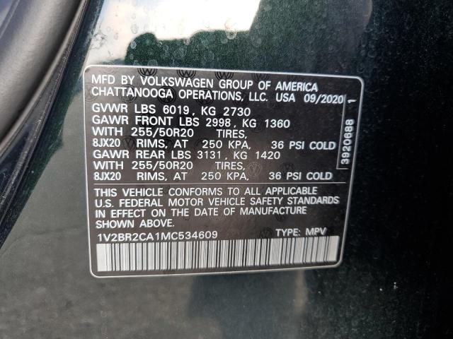 1V2BR2CA1MC534609 - 2021 VOLKSWAGEN ATLAS SEL GREEN photo 12