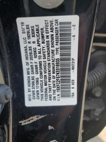 19XFC2F67KE018935 - 2019 HONDA CIVIC LX BLACK photo 12