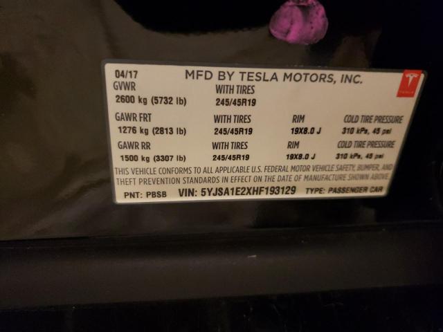 5YJSA1E2XHF193129 - 2017 TESLA MODEL S Սև լուսանկար 12