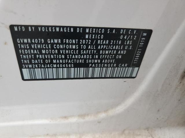 3VW2K7AJ4CM404565 - 2012 VOLKSWAGEN JETTA BASE 白色 照片 12