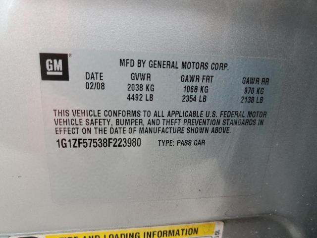 1G1ZF57538F223980 - 2008 CHEVROLET MALIBU HYBRID SILVER photo 12