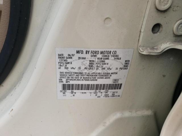 2FMDK39C57BB32699 - 2007 FORD EDGE SEL PLUS WHITE photo 13