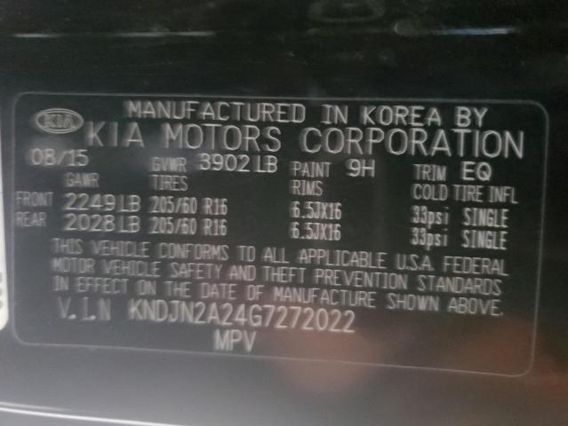 KNDJN2A24G7272022 - 2016 KIA SOUL BLACK photo 12