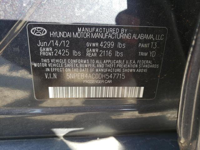 5NPEB4AC0DH547715 - 2013 HYUNDAI SONATA GLS BLUE photo 12