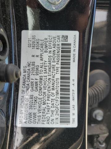 2HGFC1F31MH701075 - 2021 HONDA CIVIC EX BLACK photo 12