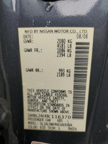 1N4BL24E49C116370 - 2009 NISSAN ALTIMA 3.5SE GRAY photo 12