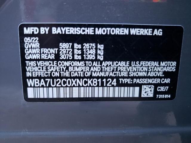 WBA7U2C0XNCK81124 - 2022 BMW 750 XI GRAY photo 10