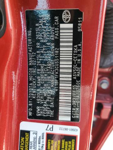 4T1BF1FK3CU551182 - 2012 TOYOTA CAMRY BASE RED photo 12