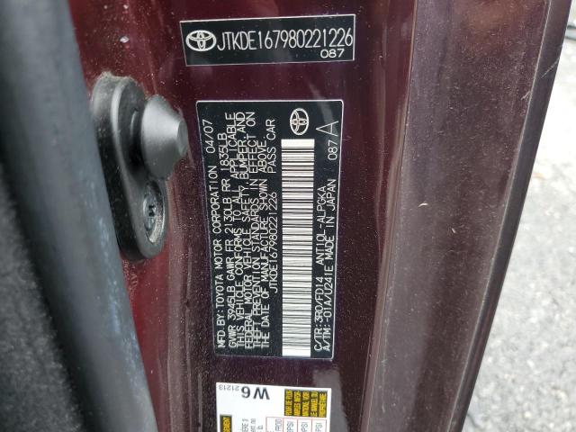 JTKDE167980221226 - 2008 TOYOTA SCION TC 勃艮第红 照片 12