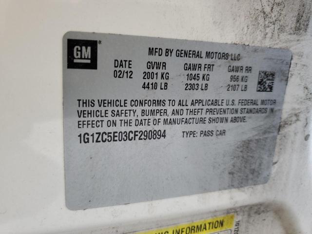 1G1ZC5E03CF290894 - 2012 CHEVROLET MALIBU 1LT თეთრი ფოტო 12