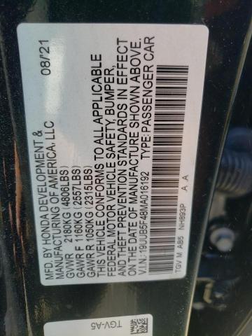 19UUB5F48MA016192 - 2021 ACURA TLX TECHNOLOGY შავი ფოტო 10