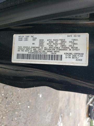 4TASM92N9YZ647283 - 2000 TOYOTA TACOMA XTRACAB PRERUNNER შავი ფოტო 12