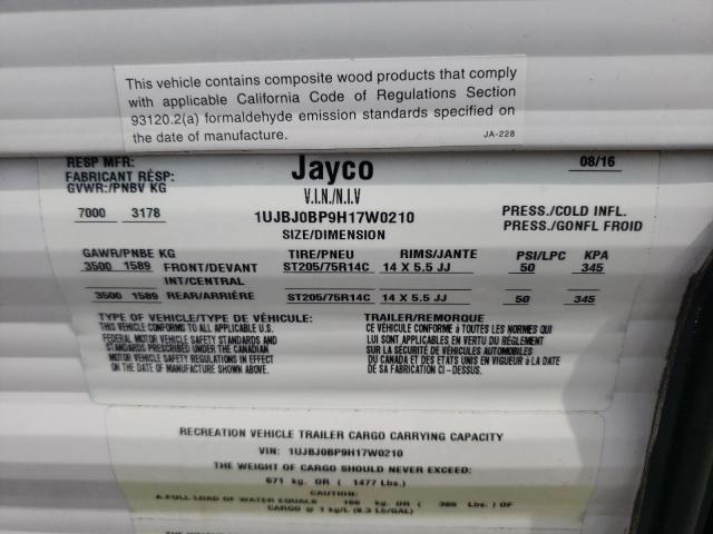 1UJBJ0BP9H17W0210 - 2017 JAYCO JAYFEALITE WHITE photo 10